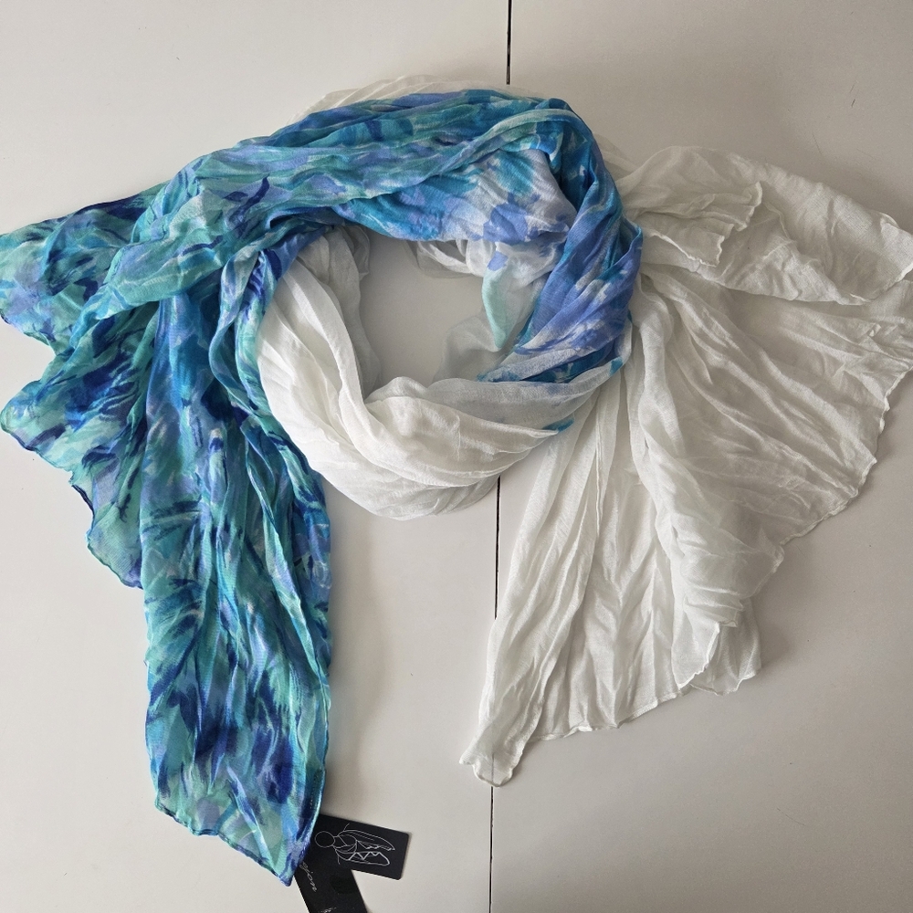 NWT Cejon Two Tone Abstract Watercolor Floral Sheer Gauze‎ Scarf 48×75 Inches